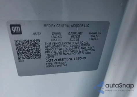 2022 Chevrolet Malibu Fwd Lt из США, поврежденный, VIN 1G1ZD5ST5NF165040